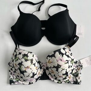 Auden Everyday Lightly Lined Black and Floral Women's Bra - Set of (2)